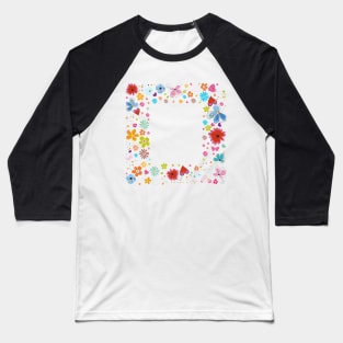 Colorful happy hippie flowers frame Baseball T-Shirt